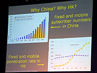中国および香港の固定・携帯電話普及具合。どちらも携帯電話の伸び率が高い